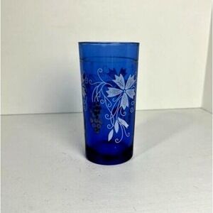1 Vintage Cobalt Gilded Juice Glass Gold Trim and Grapes 6 oz